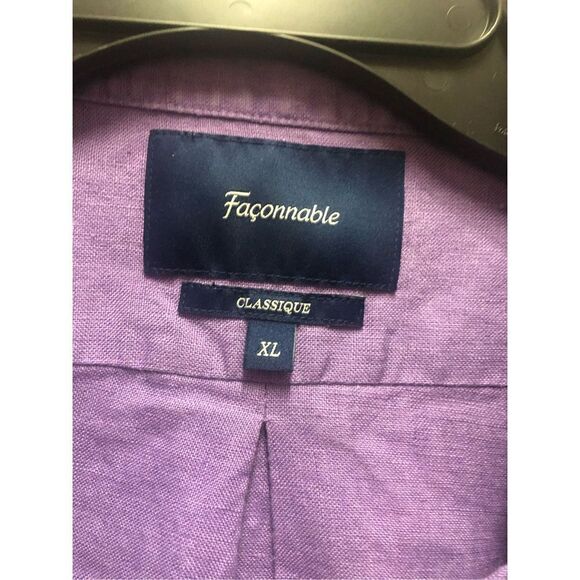 Faconnable Men’s Solid Purple Linen Long Sleeve Collared Button Up Shirt Size XL - Picture 7 of 9